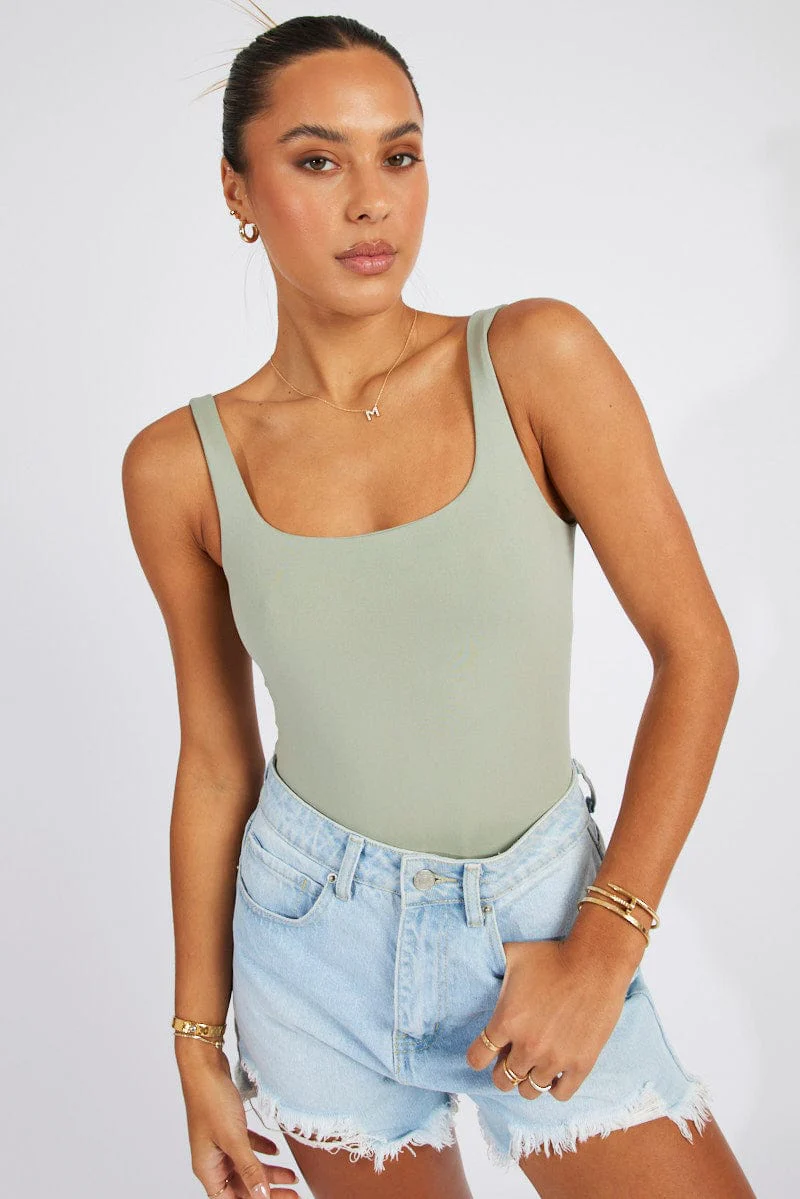 Green Bodysuit Scoop Neck Seamless