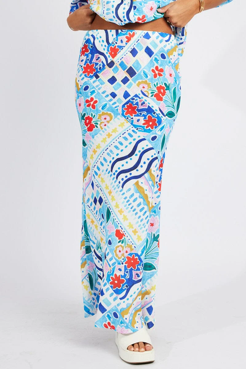 Multi Abstract Maxi Bias Skirt