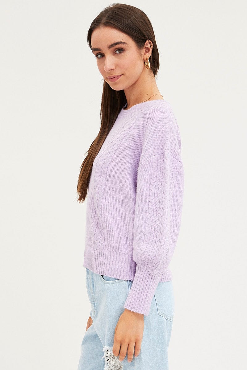 Purple Knit Top Long Sleeve Cable