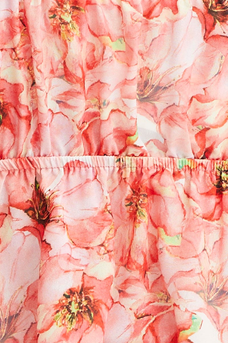 Print Tie Front Top Long Sleeve Crop