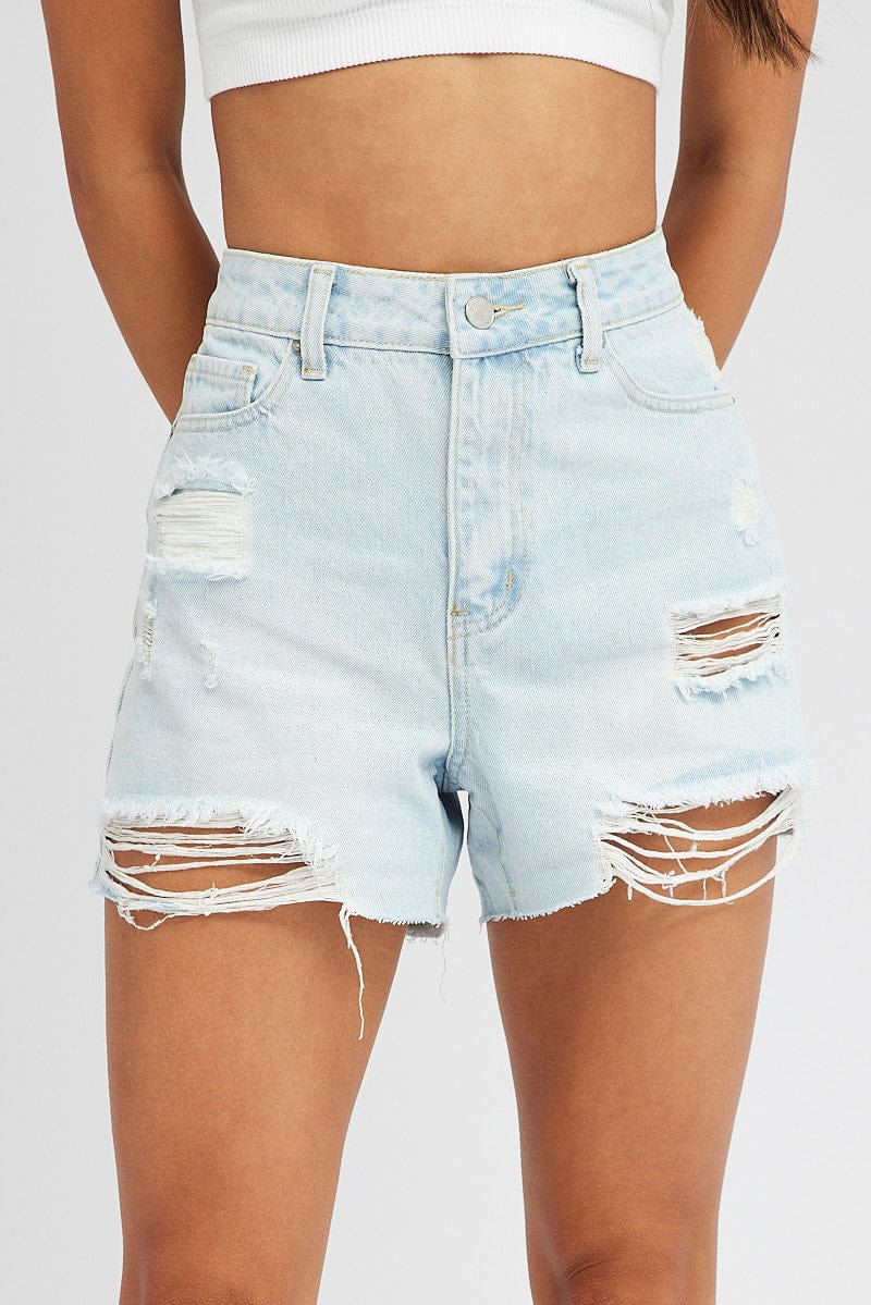 Denim Ripped Denim Shorts