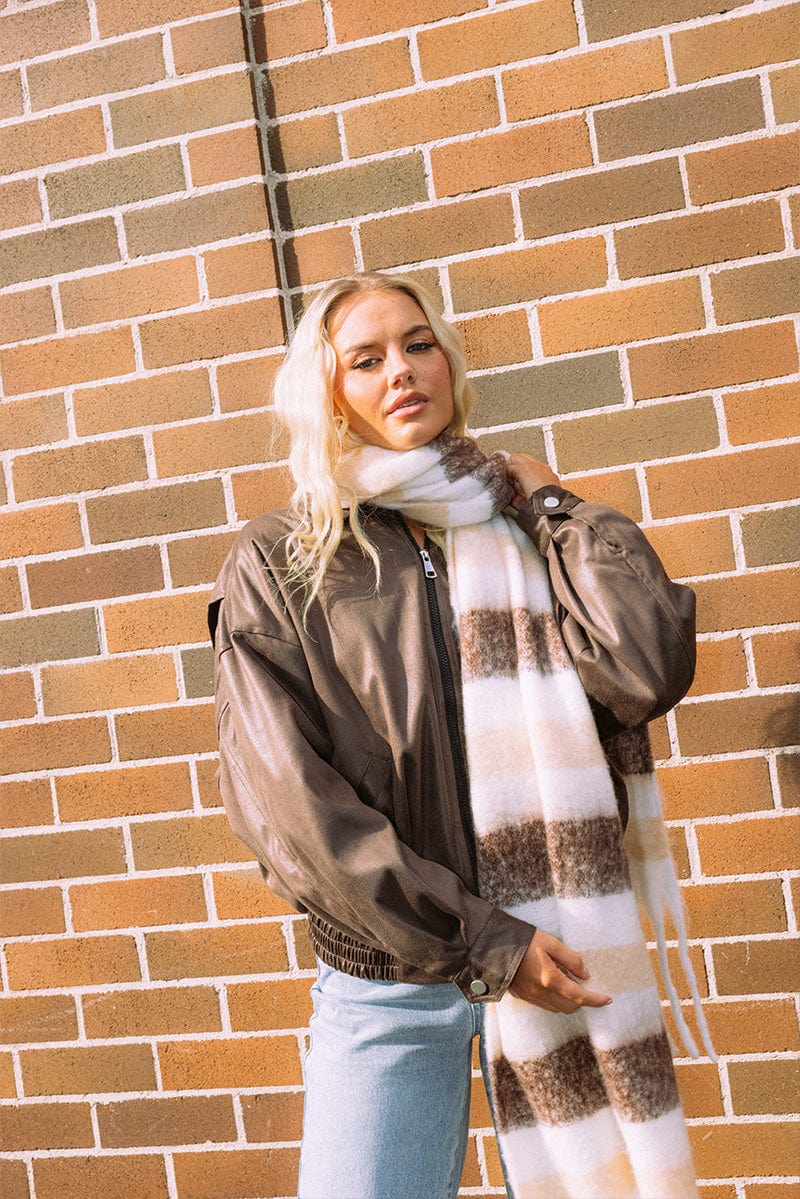 Brown Faux Leather Jacket Long Sleeve