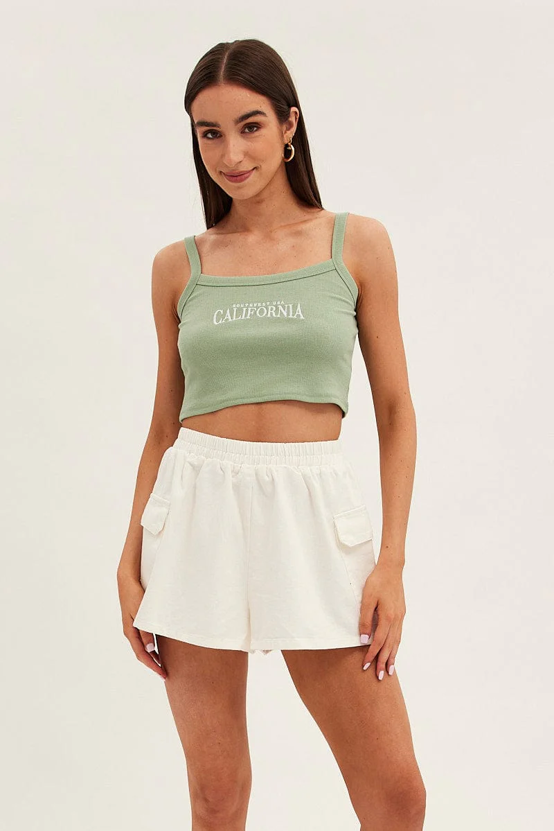White Cargo Shorts High Rise