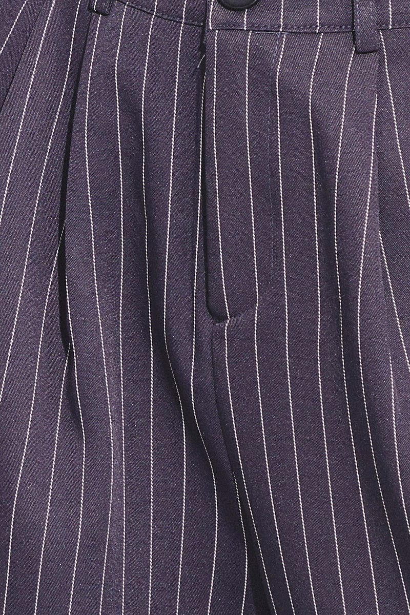 Grey Stripe Stripe Wide Leg Boyfriend Pants