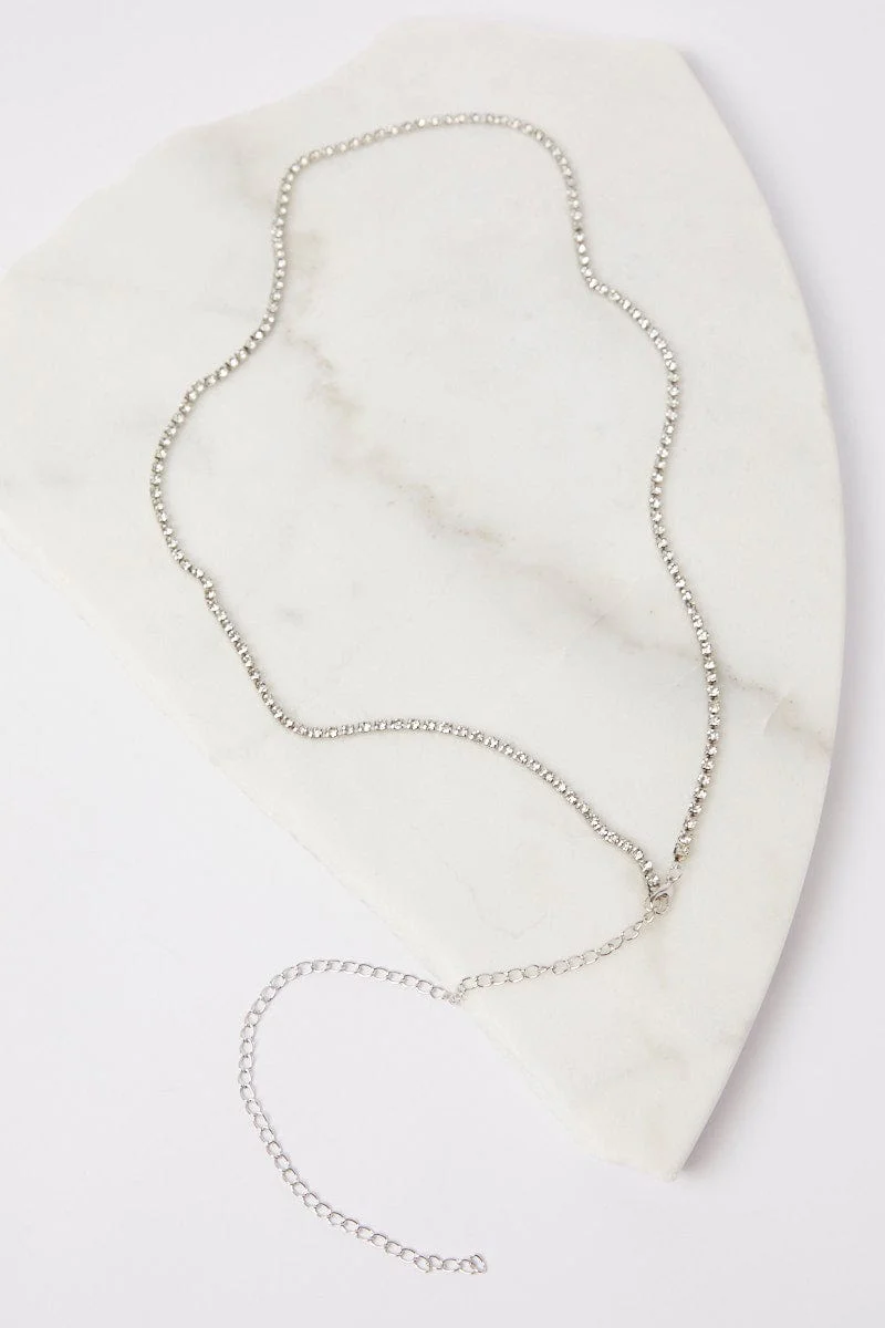 Silver Rhinestone Detail Belly Chain