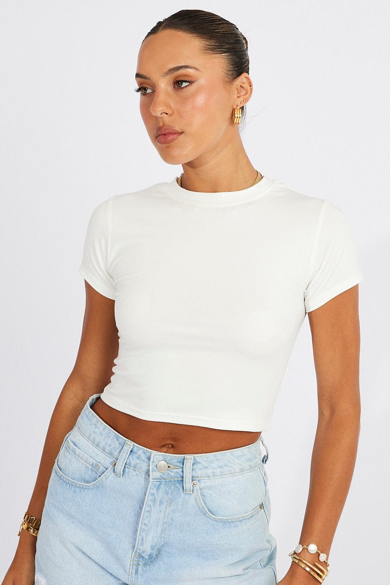 White T Shirt Short Sleeve Crew Neck