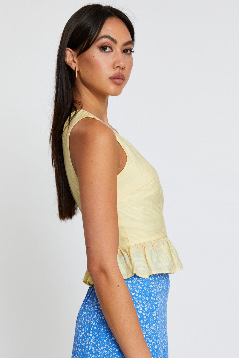 Yellow Peplum Top One Shoulder