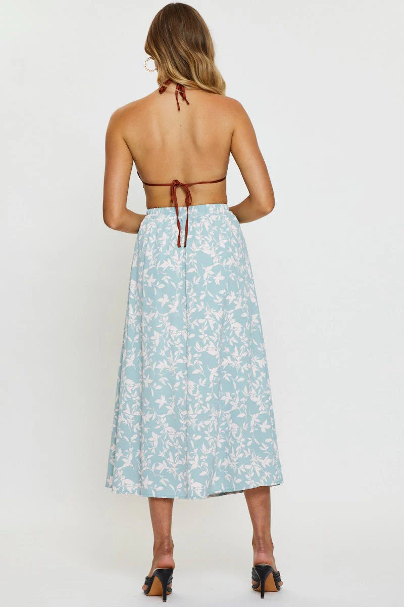 Print Midi Skirt Front Slit