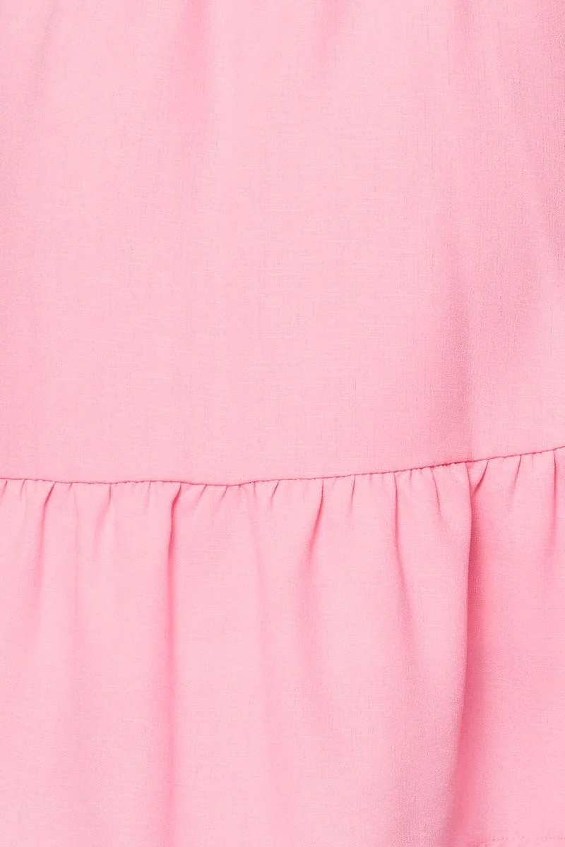 Pink Fit And Flare Dress Short Sleeve V Neck