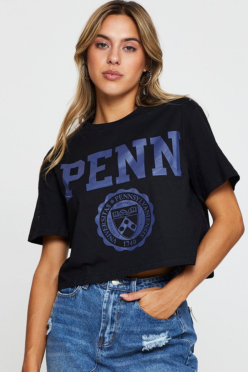 Black Graphic T Shirt Crop