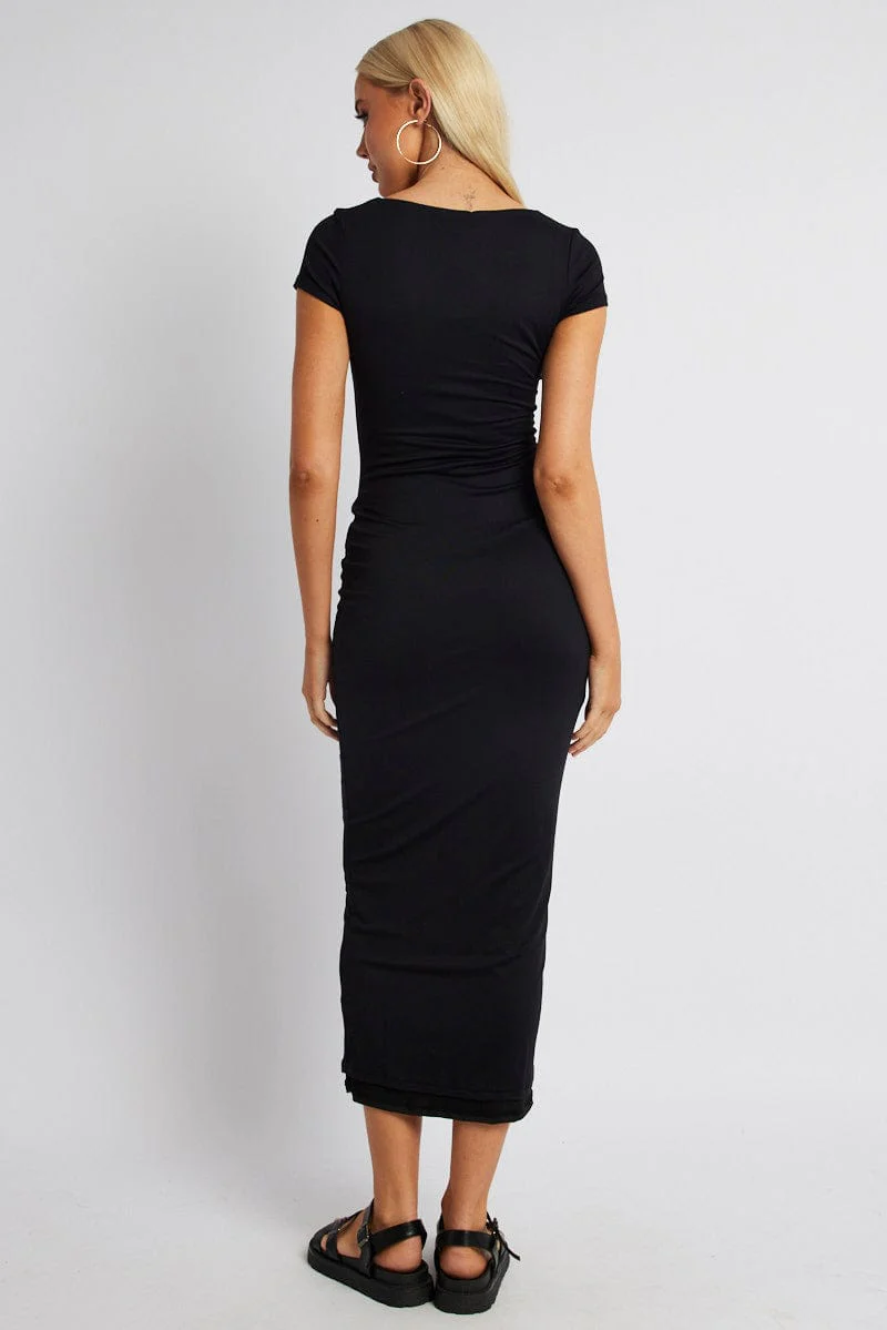 Black Bodycon Dress Short Sleeve Maxi