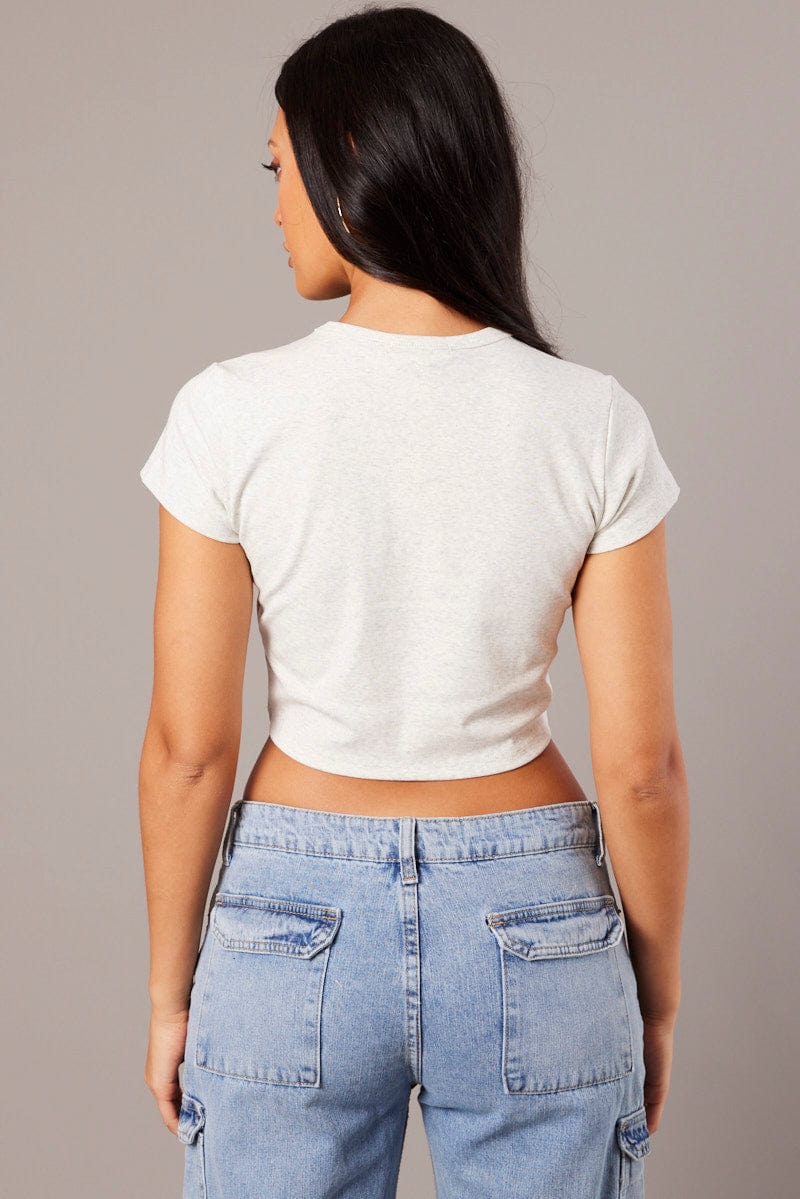 Grey Graphic Tee Crop Short Sleeve