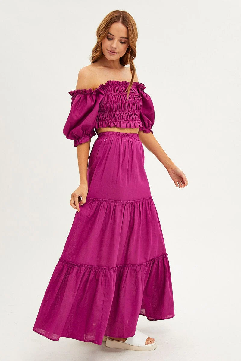 Purple Maxi Skirt Tiered