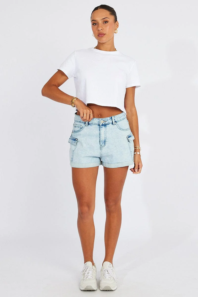 White Crop T Shirt Short Sleeve Crew Neck