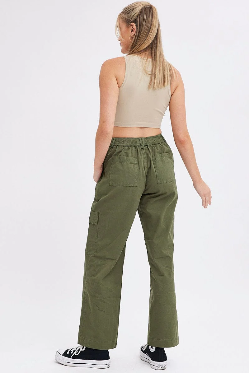 Green Cargo Pants High Rise