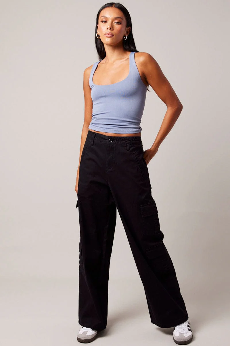 Black Cargo Pants Mid Rise