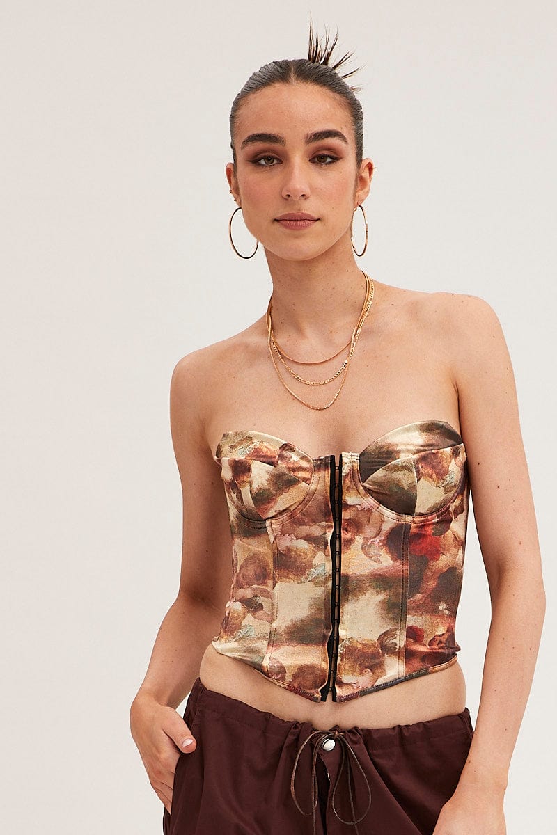 Multi Tie Dye Bandage Hook And Eye Structured Corset Top