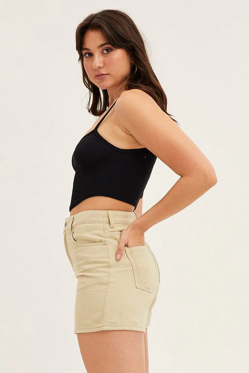 Black Seamless Corset Detail Singlet Top