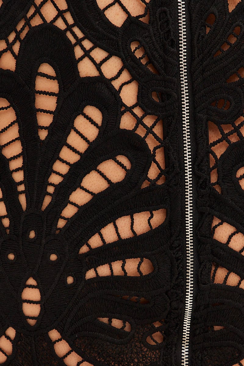 Black Lace Top Short Sleeve V Neck Crop