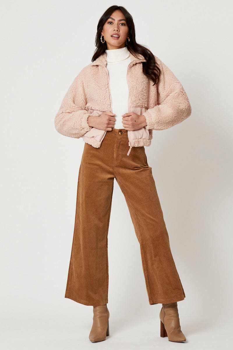 Pink Mixed Media Teddy Jacket