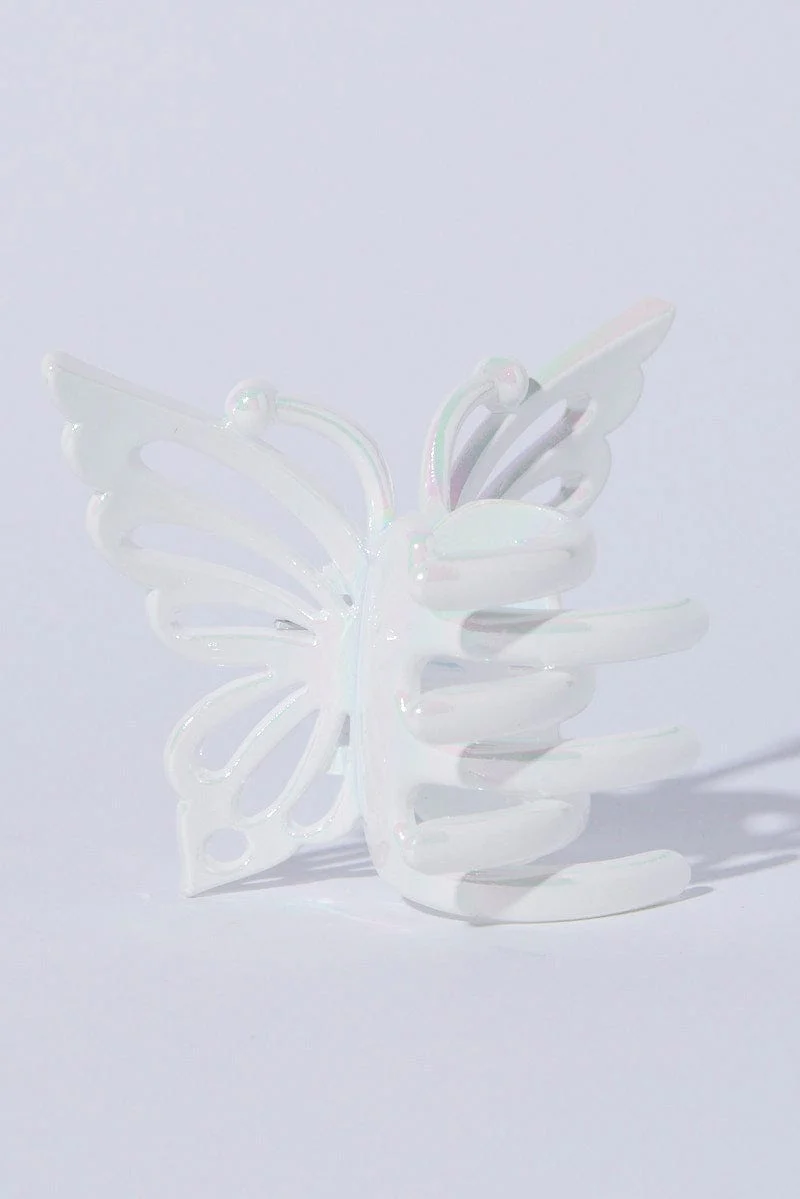 White Irredescent Butterfly Claw Clip