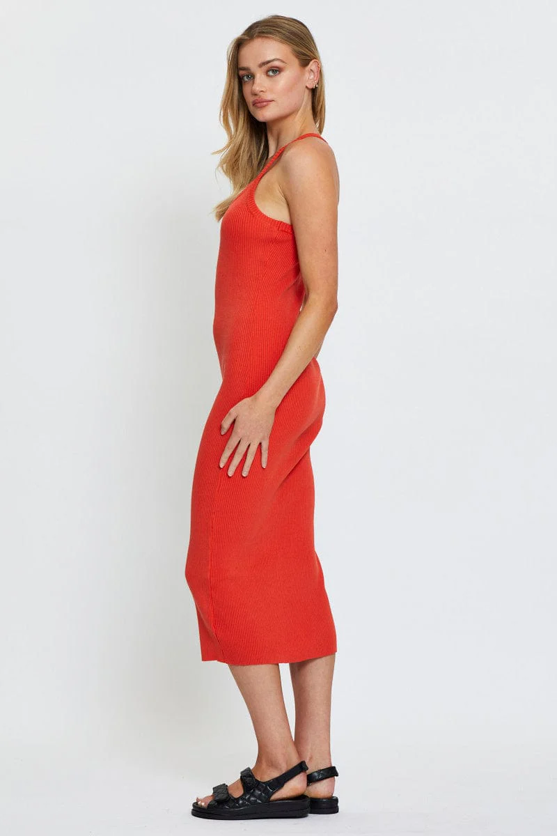 Red Knit Dress Midi