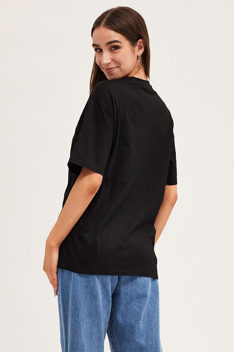 Black Short Sleeve Embroidered Graphic Tee