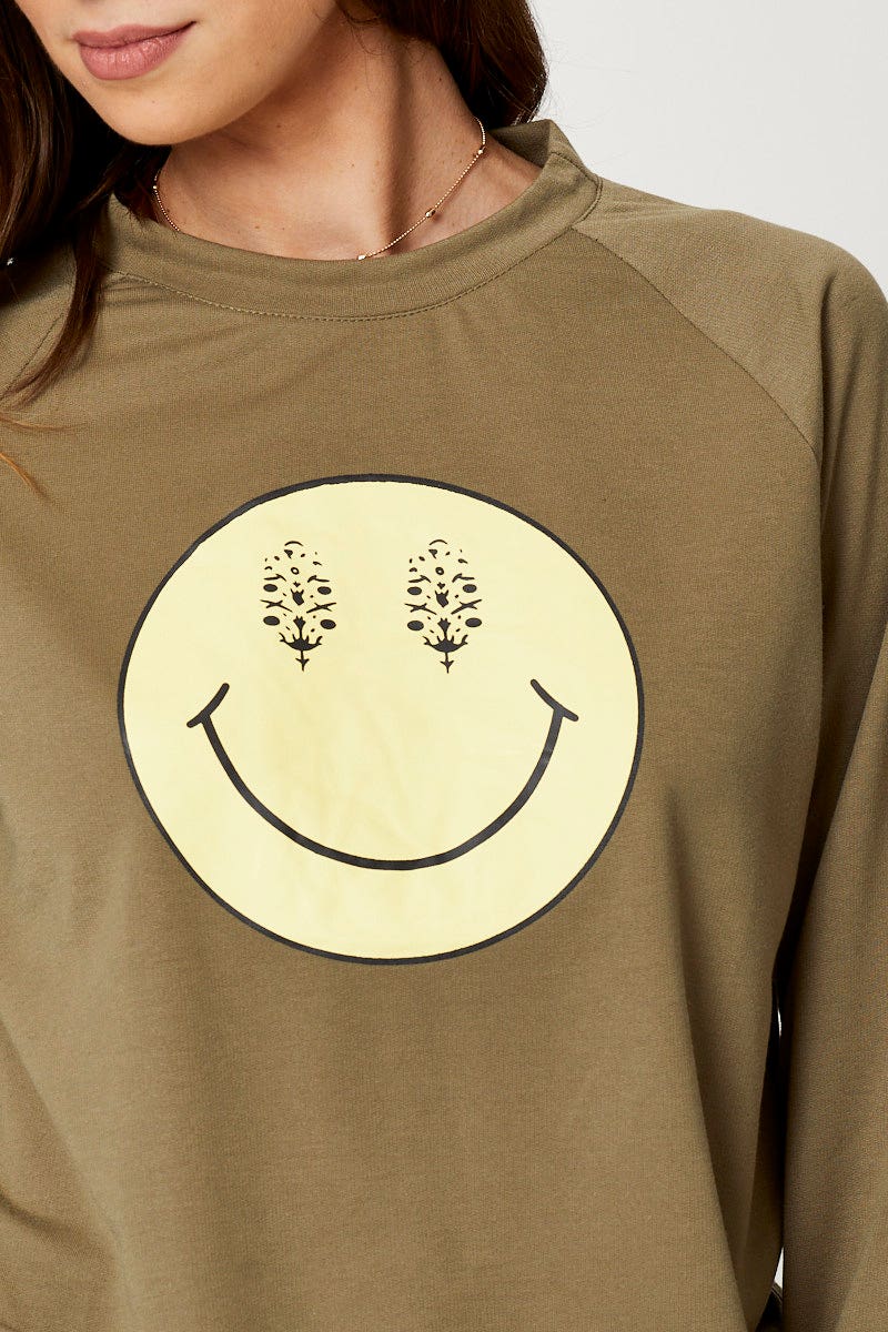 Green Smiley Face Sweater
