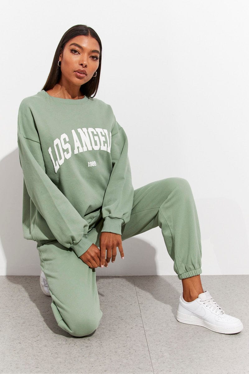 Green Track Pants High Rise Jogger