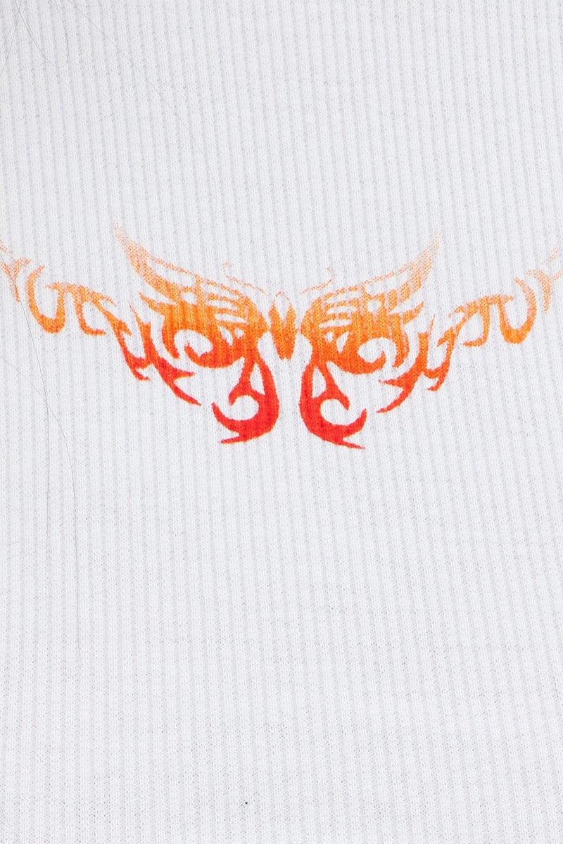 White Crop Graphic T-Shirt Short Sleeve