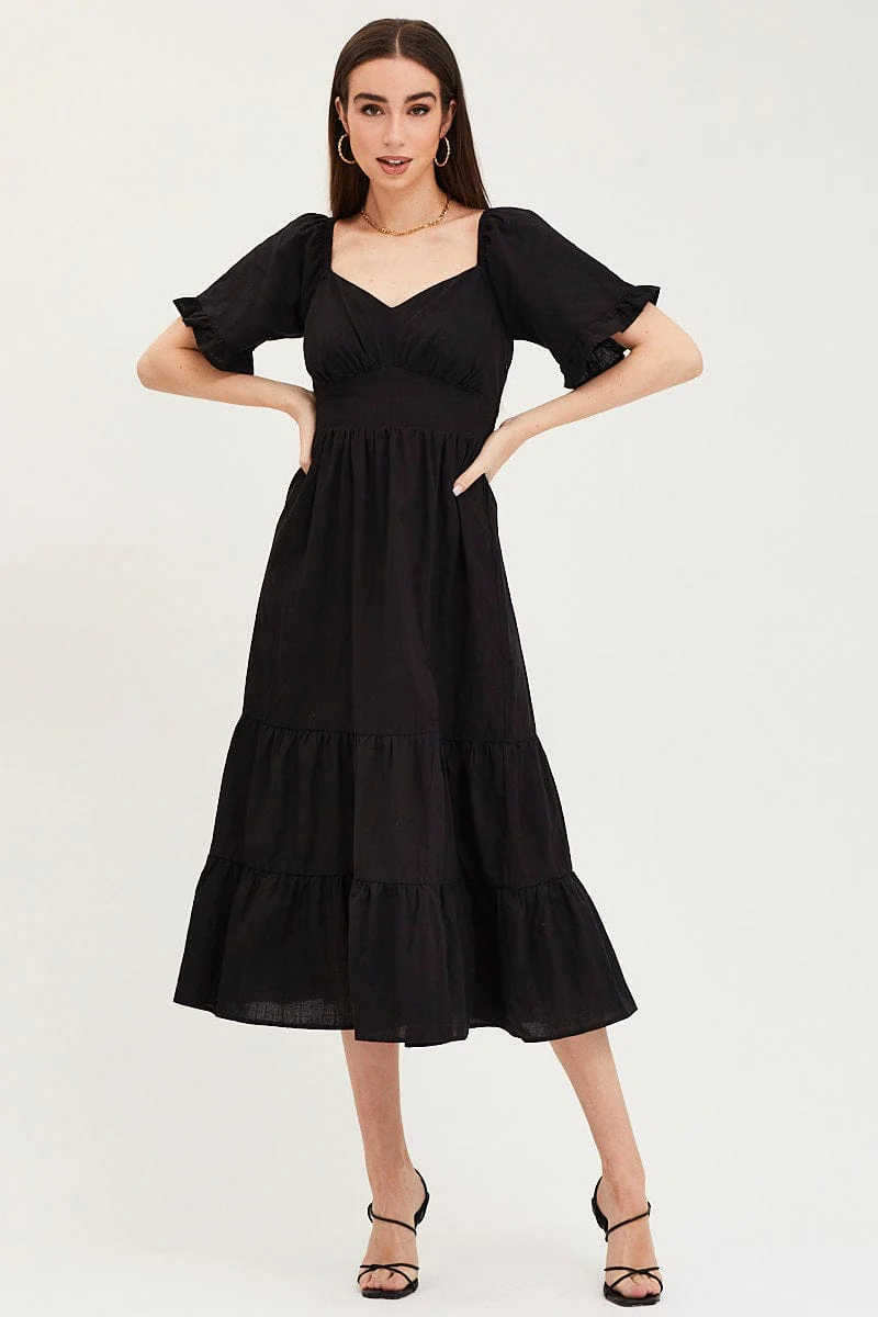 Black Bust Dress Short Sleeve Maxi