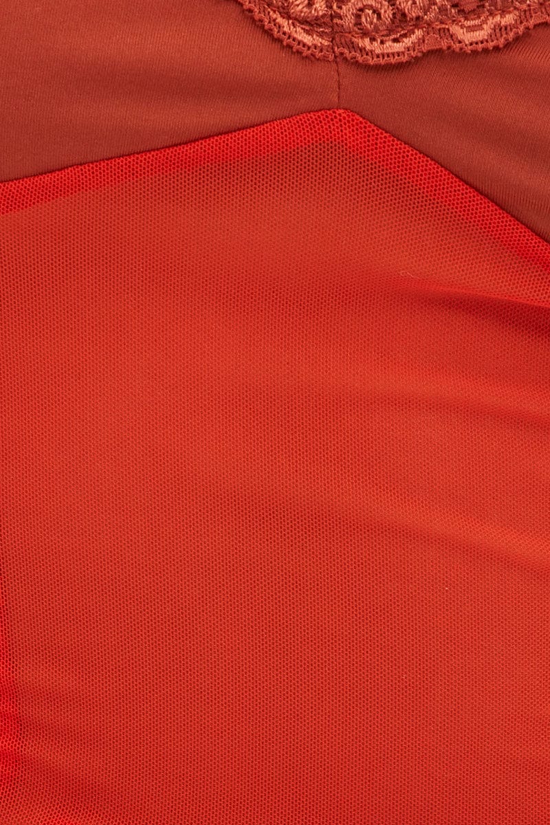 Orange Lace Trim Mesh Cami Top