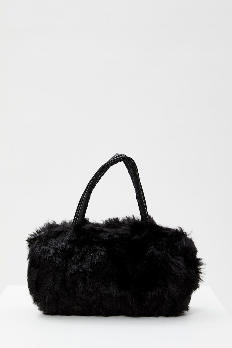 Black Faux Fur Hand Bag