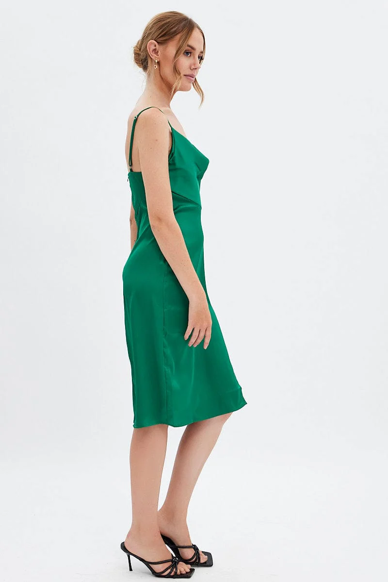 Green Cowl Neck Slip Midi Dress