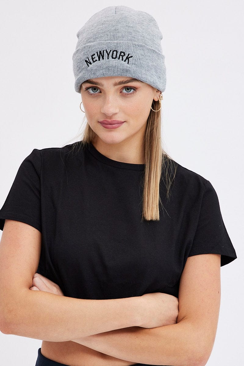 Grey New York Beanie