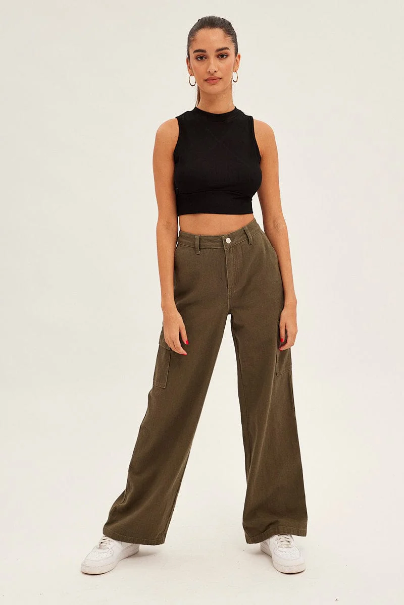 Black Rib Jersey Cropped Top