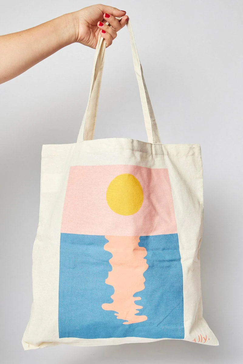 Multi Print Tote Bag Printed Sunset Lover