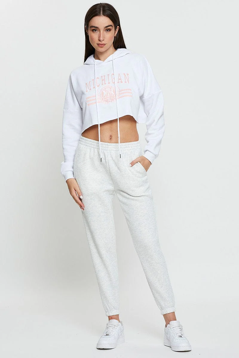 White Crop Hooded Sweat