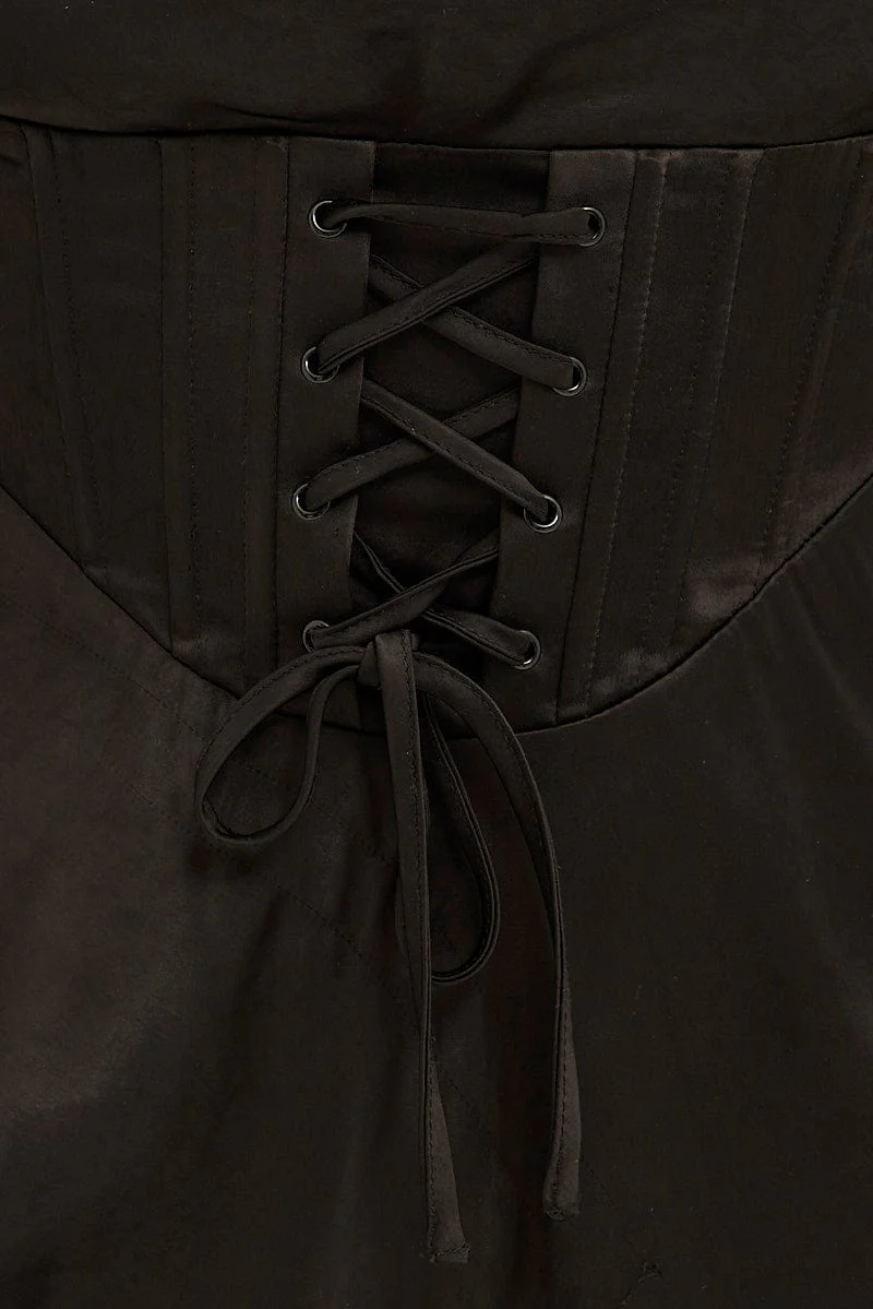 Black Mini Dress Sleeveless Cowl Neck Diamantes Corset