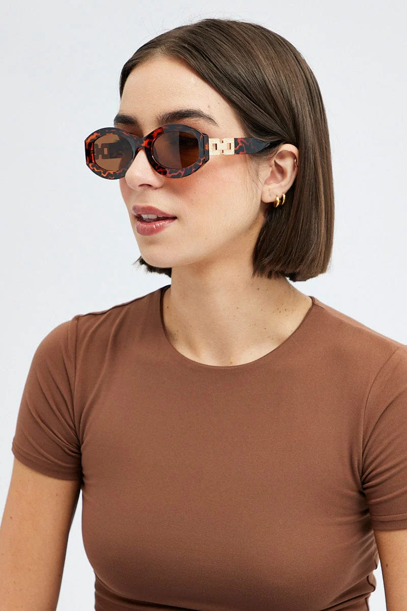 Brown Fashion Sunglasses Gold Hardwear Detail