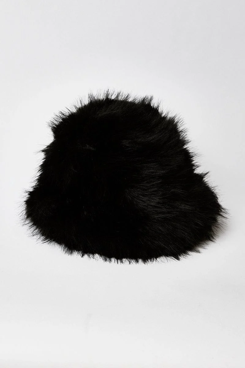 Black Faux Fur Hat