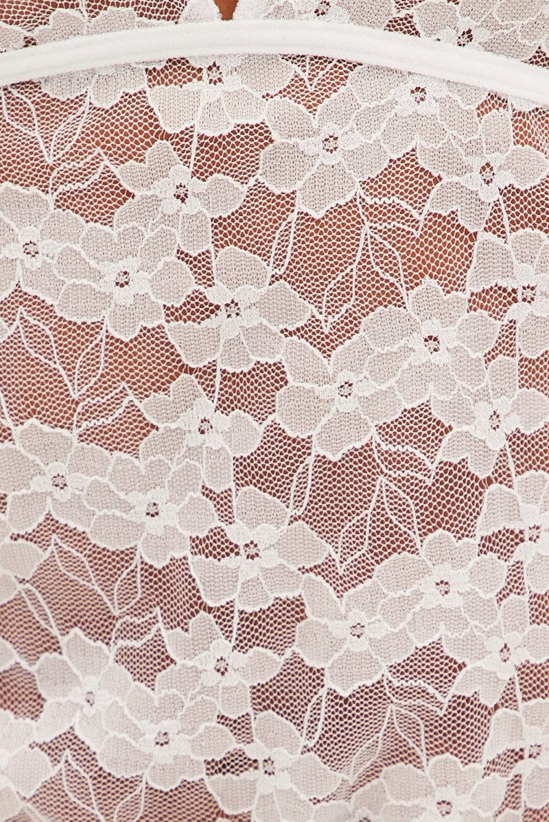 White Sleeveless Bodysuit V-Neck Lace