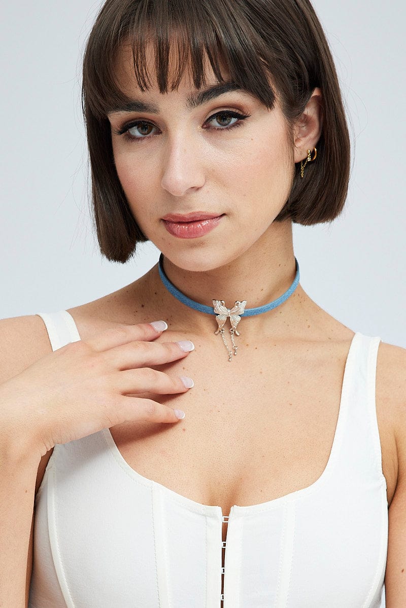 Silver Butterfly Detail Choker