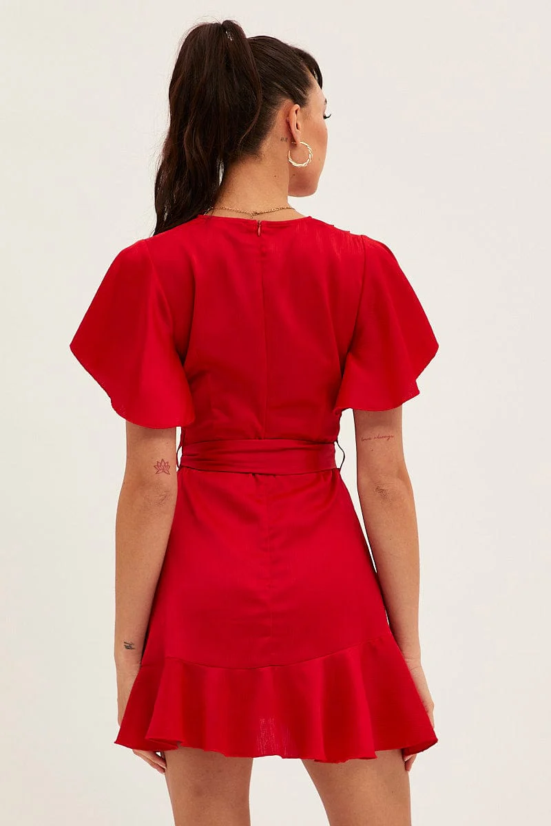 Red Wrap Dress Evening Satin