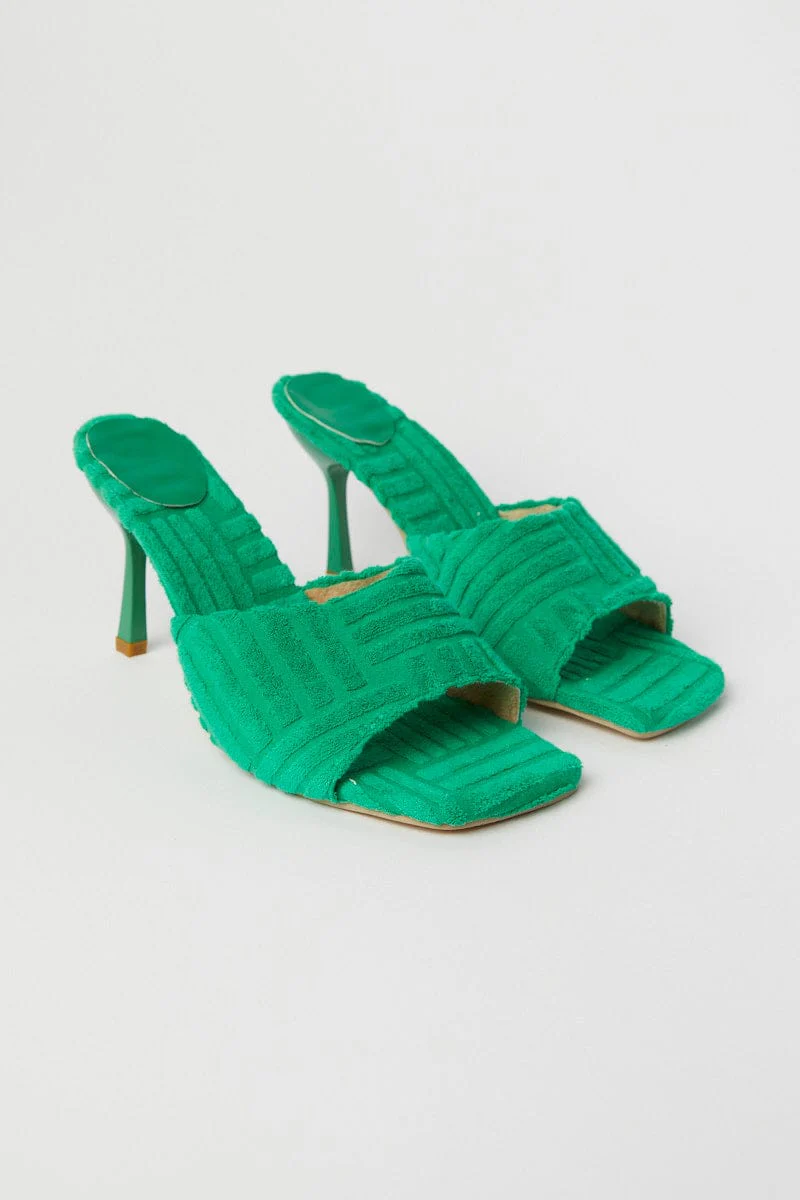 Green Toweling Detail Mules