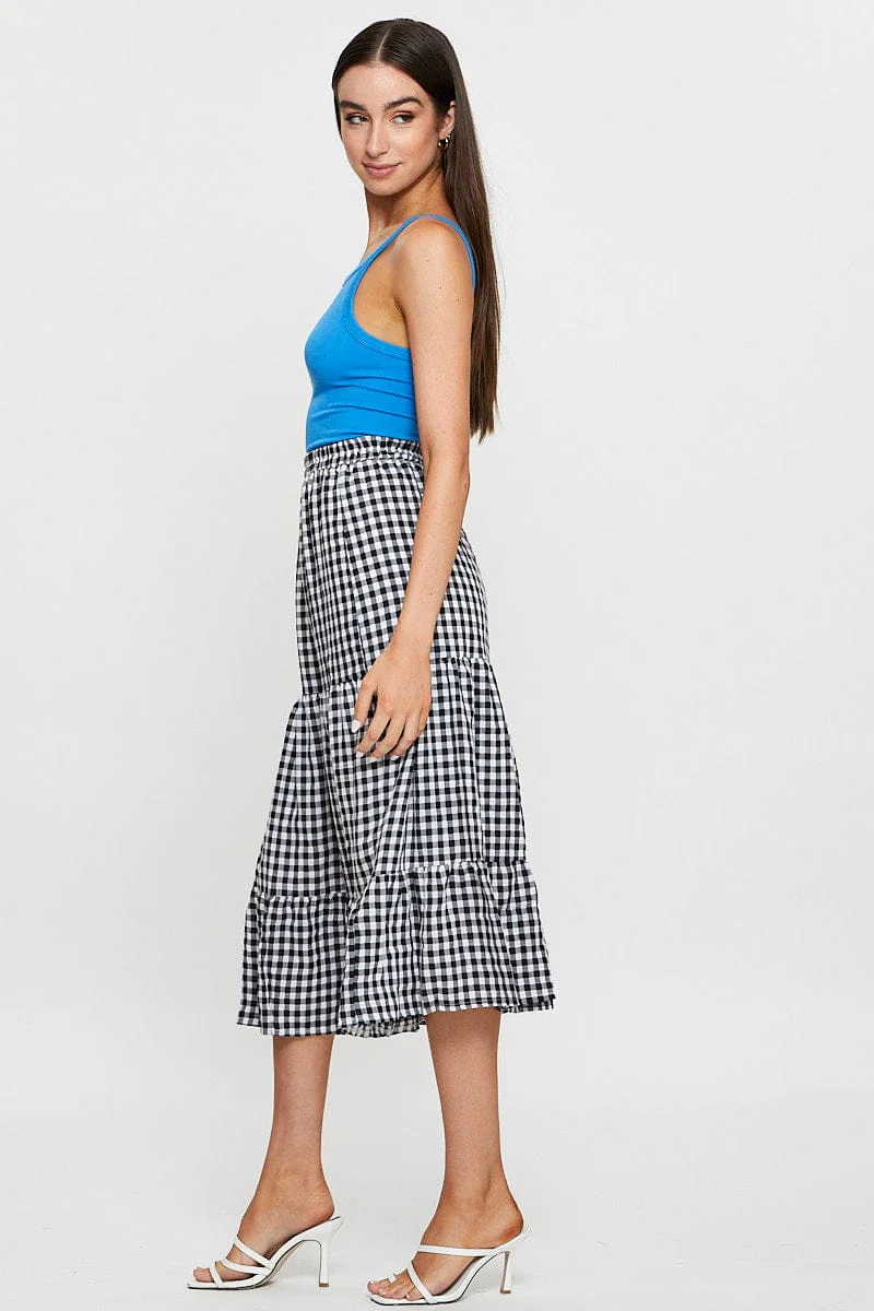 Check Midi Skirt High Rise