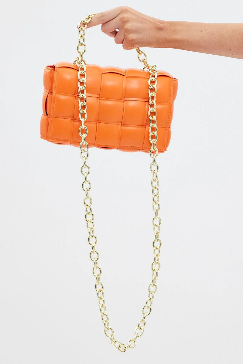 Orange Quilt Crossbody Bag