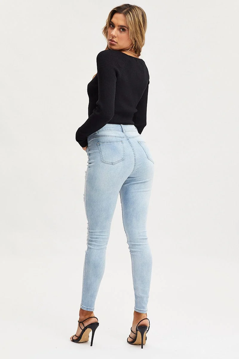 Blue Skinny Denim Jeans Mid Rise
