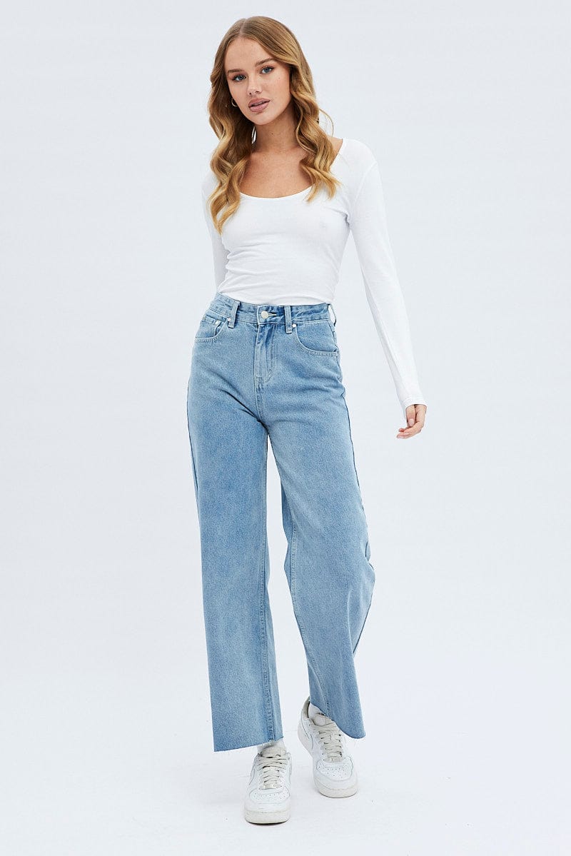 White Top Long Sleeve Scoop Neck