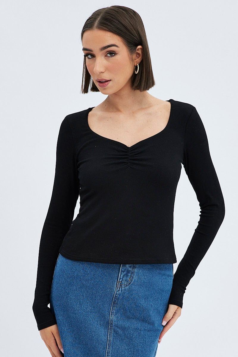 Black Top Long Sleeve Round Neck